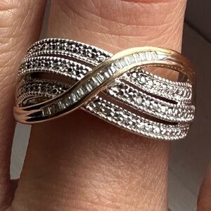 Pave’ diamond accent ring. Size 8. Two toned. .925